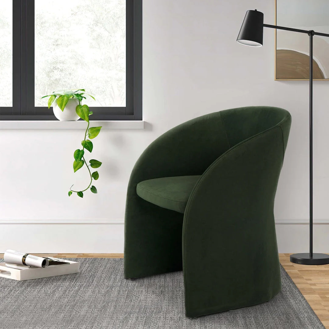Dining Chair, Green Fabric, Curved Cutout Backrest