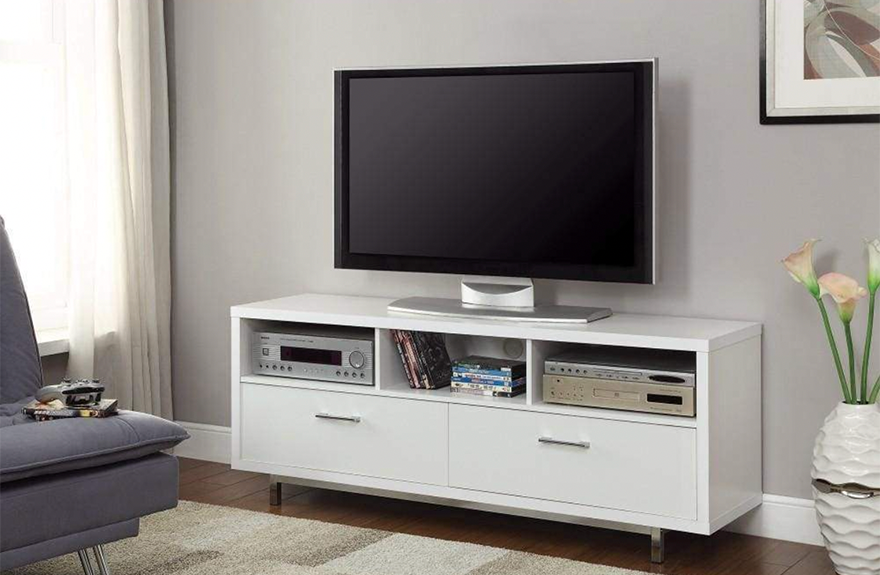 Stunning White Tv Console With Chrome Legs