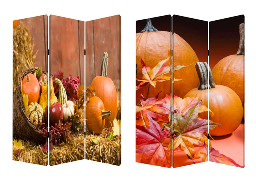 72 Inch 3 Panel Foldable Pumpkin Fall Theme Canvas Screen