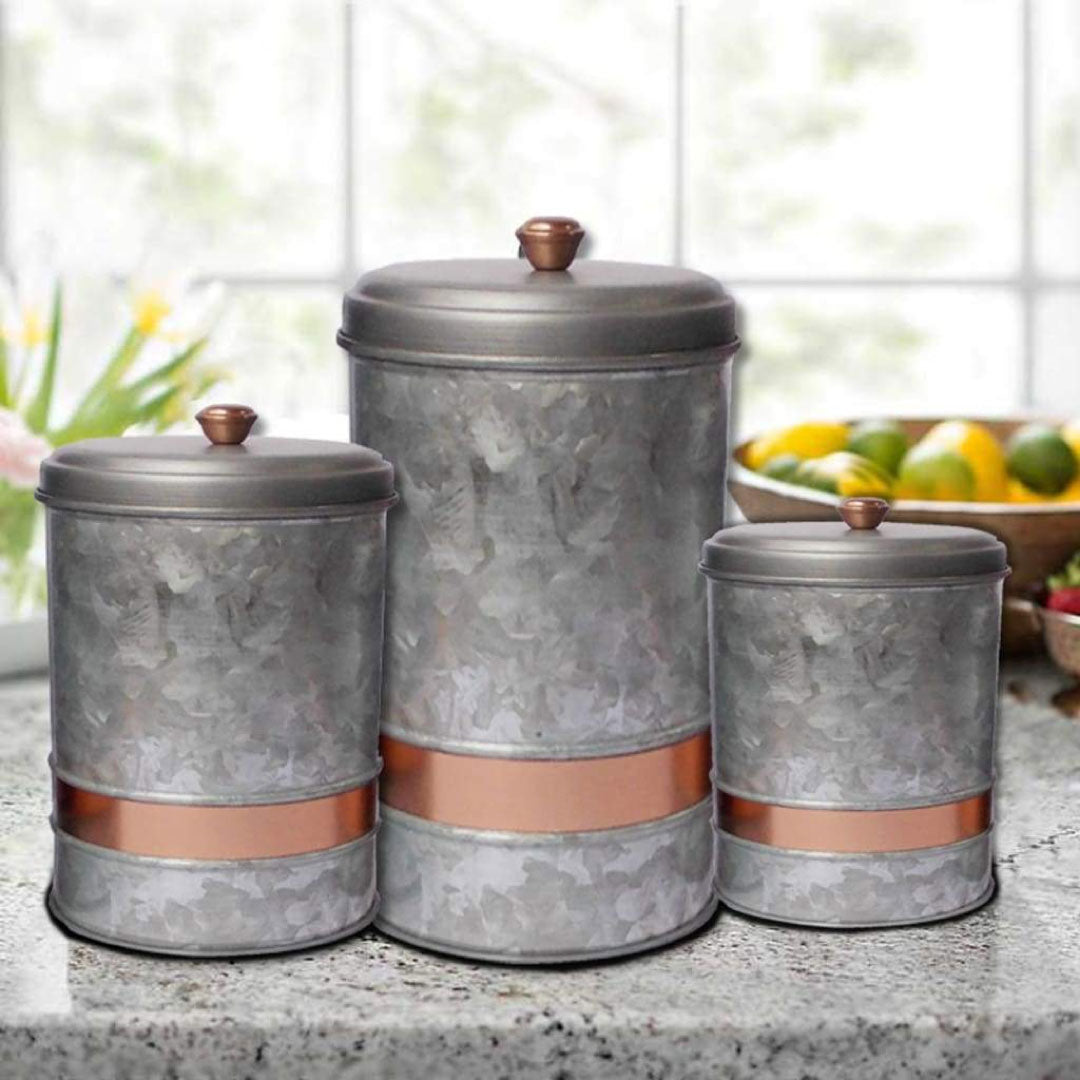 3 Piece Metal Lidded Cannister Set