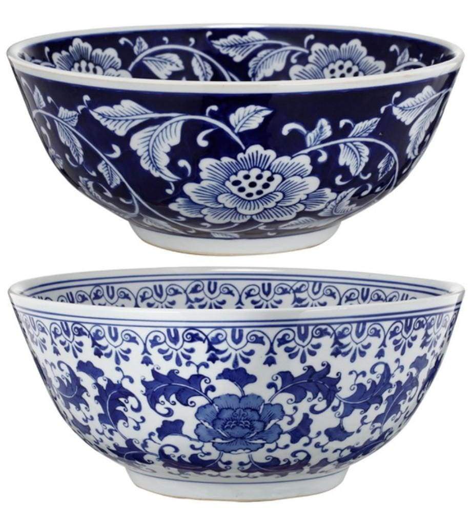 Set Of 2 Ceramic Bowls, Blue And White, By A And B Home