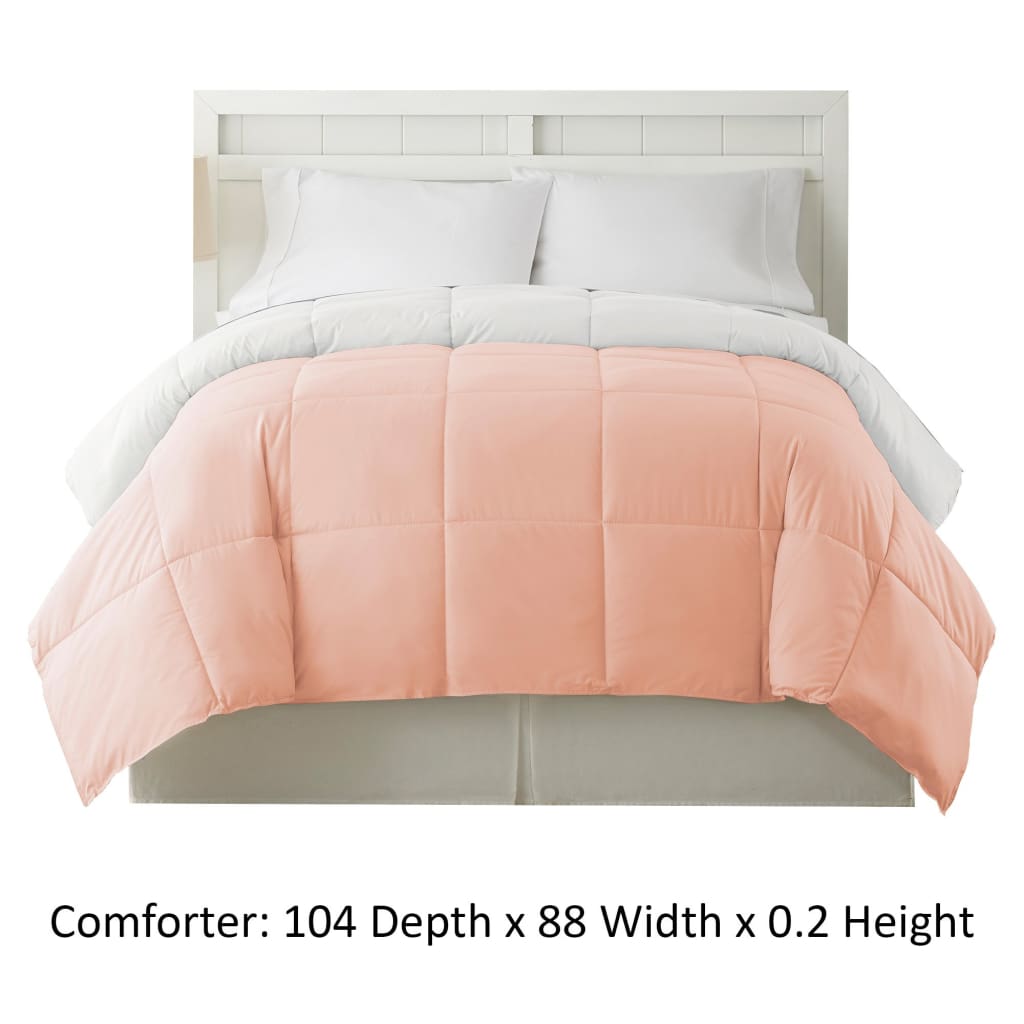 Genoa King Size Box Quilted Reversible Comforter The Urban Port White and Pink BM202054