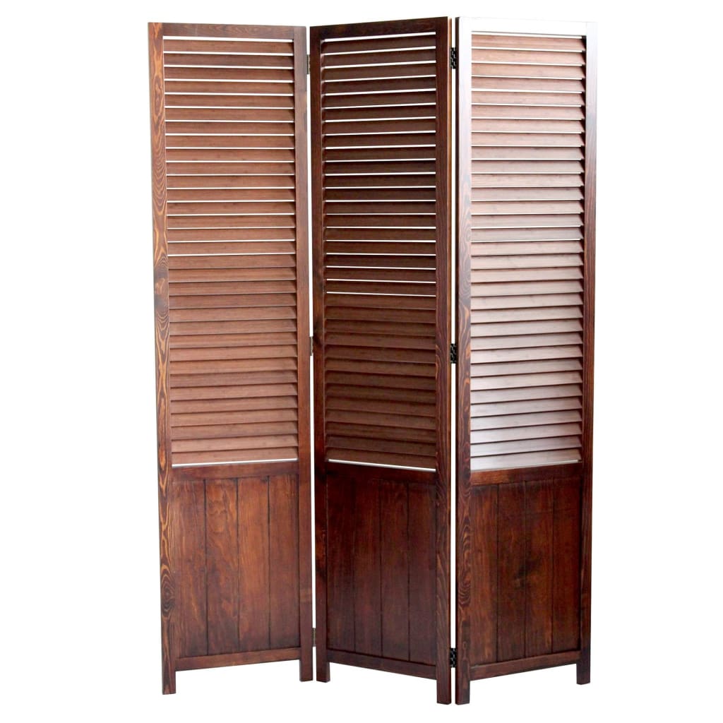 Traditional Foldable Wooden Shutter Screen With 3 Panels, Brown - Bm205415 By Casagear Home