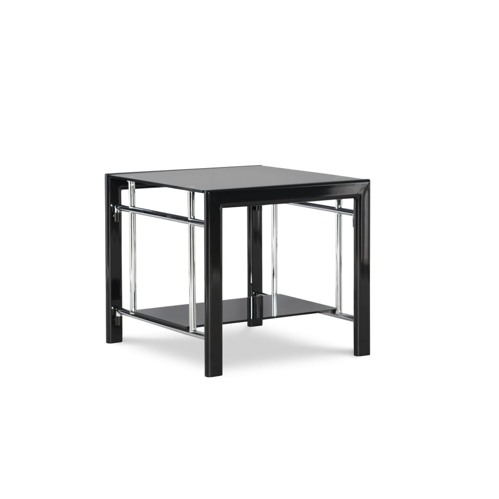 Glass Top Side Table With Foldable Side Frames, Black And Silver By The Powell Company