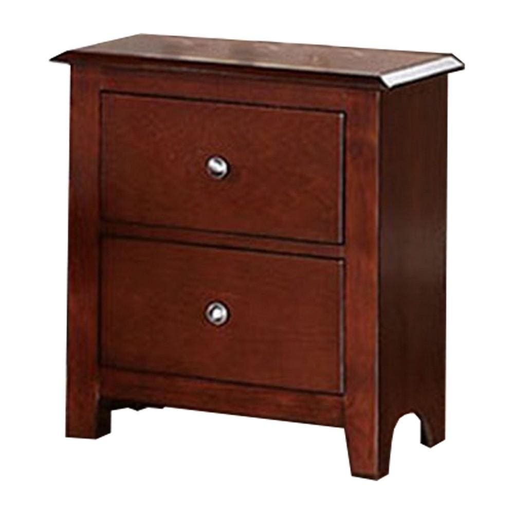 25 Inches 2 Drawer Wooden Nightstand with Metal Pulls, Brown By Casagear Home