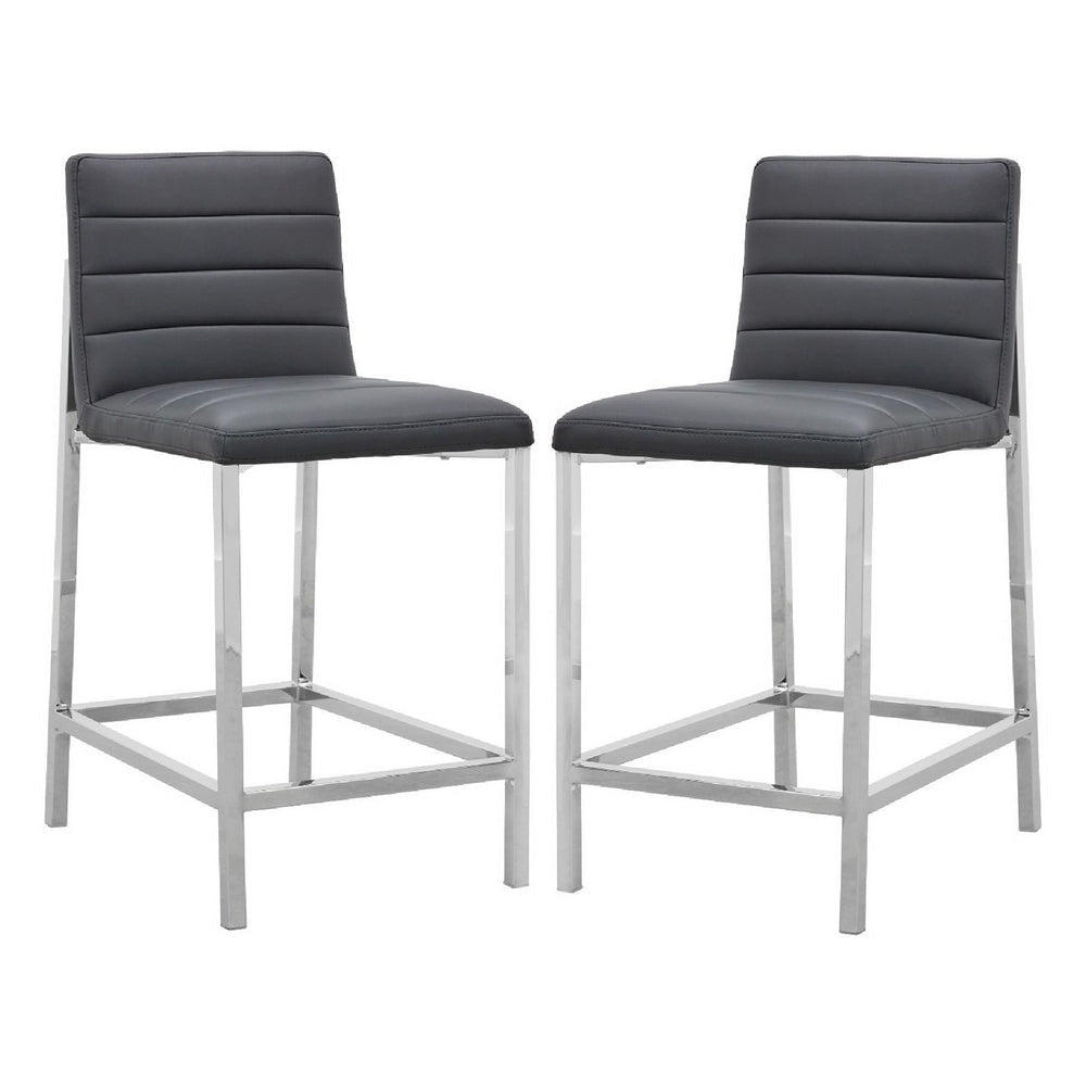 Eun 26 Inch Faux Leather Counter Stool Chrome Legs Set of 2 Dark Gray By Casagear Home BM273683