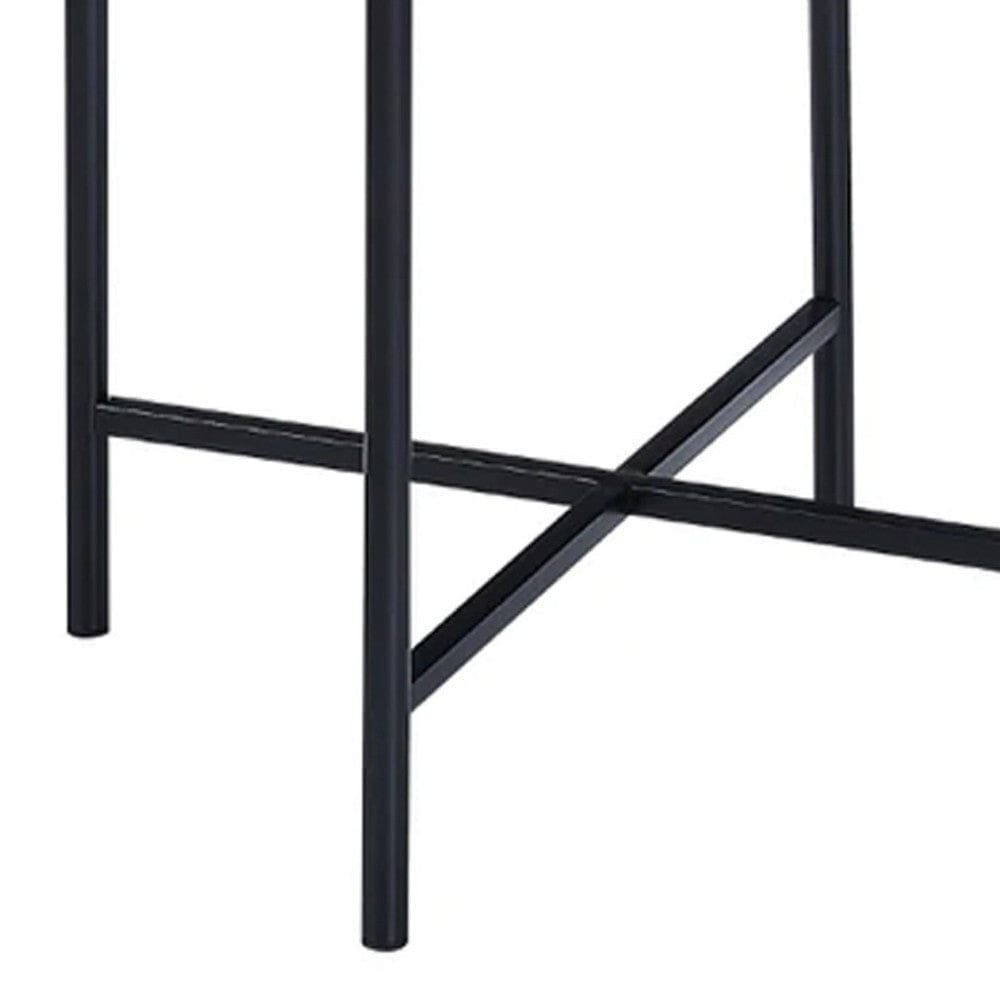 Bert 24 Inch Round End Table Rattan Apron Accent Metal Legs Black By Casagear Home BM275488