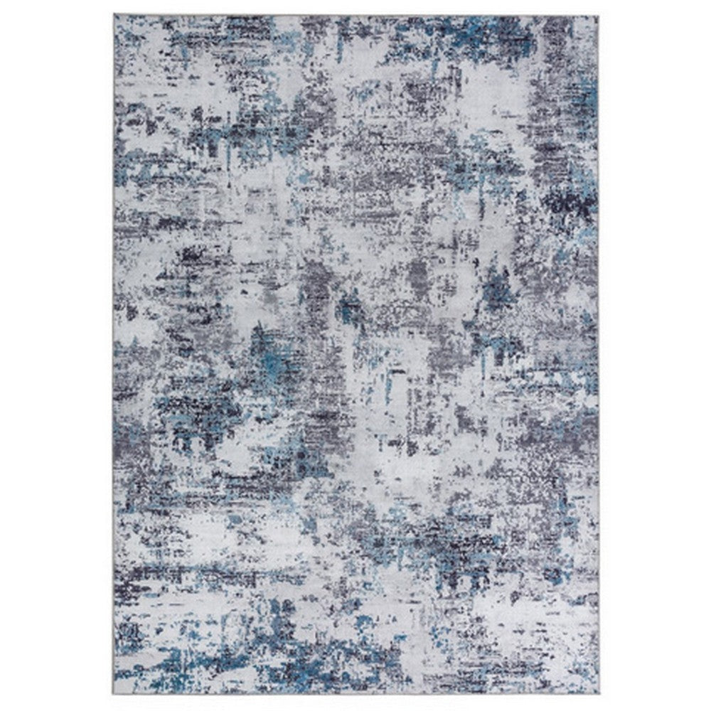 Keli 8 x 10 Modern Area Rug, Abstract Art Design, Soft Fabric, Gray, Blue By Casagear Home