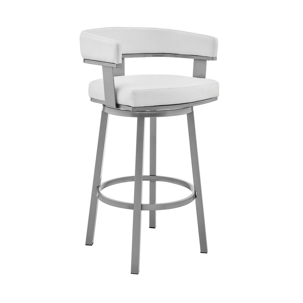 Jack 26 Inch Counter Height Bar Stool, Swivel Chair, Faux Leather, White By Casagear Home