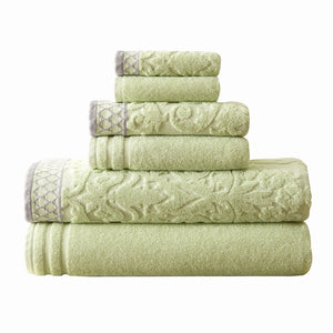 Buy Dana 6 Piece Soft Egyptian Cotton Towel Set, Striped, Sage Green, White  By Casagear Home