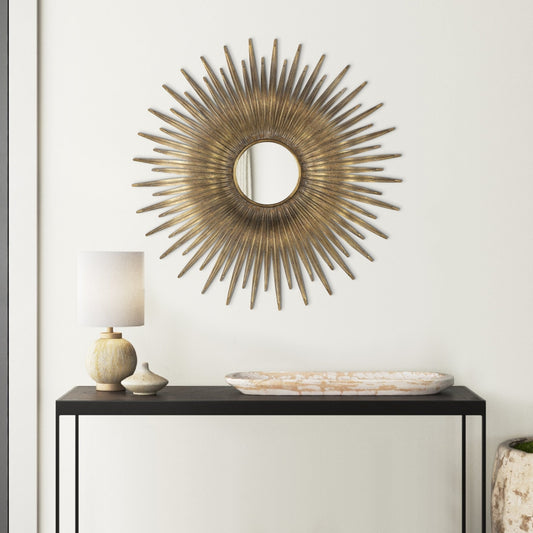 28 Inches Arched Top Accent Mirror with Concave Corners Gold