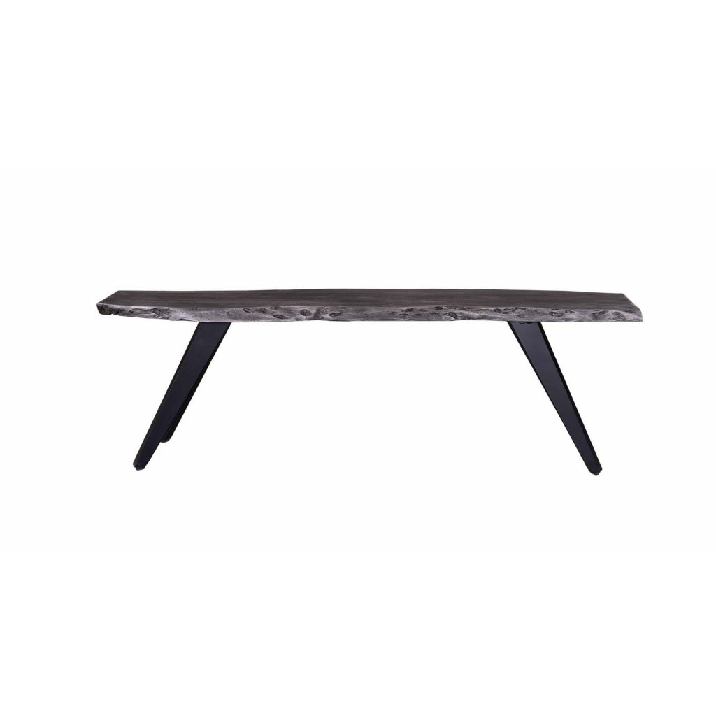 Salz 60 Inch Modern Dining Bench, Acacia Wood, Live Edge, Gray, Black By Casagear Home