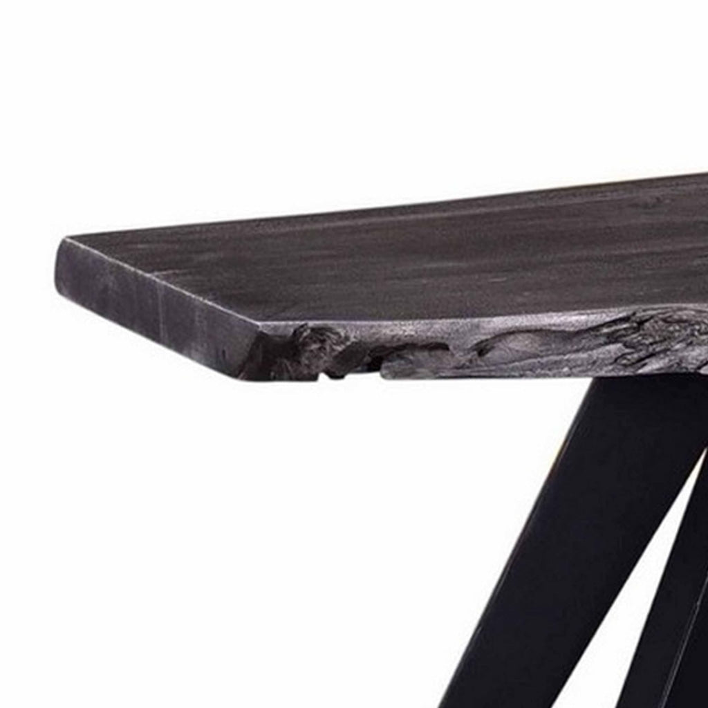 Salz 60 Inch Modern Dining Bench, Acacia Wood, Live Edge, Gray, Black By Casagear Home