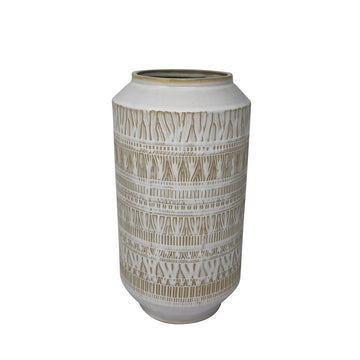 Ceramic Table Vase With Textured Surface, White And Beige - 13951-01