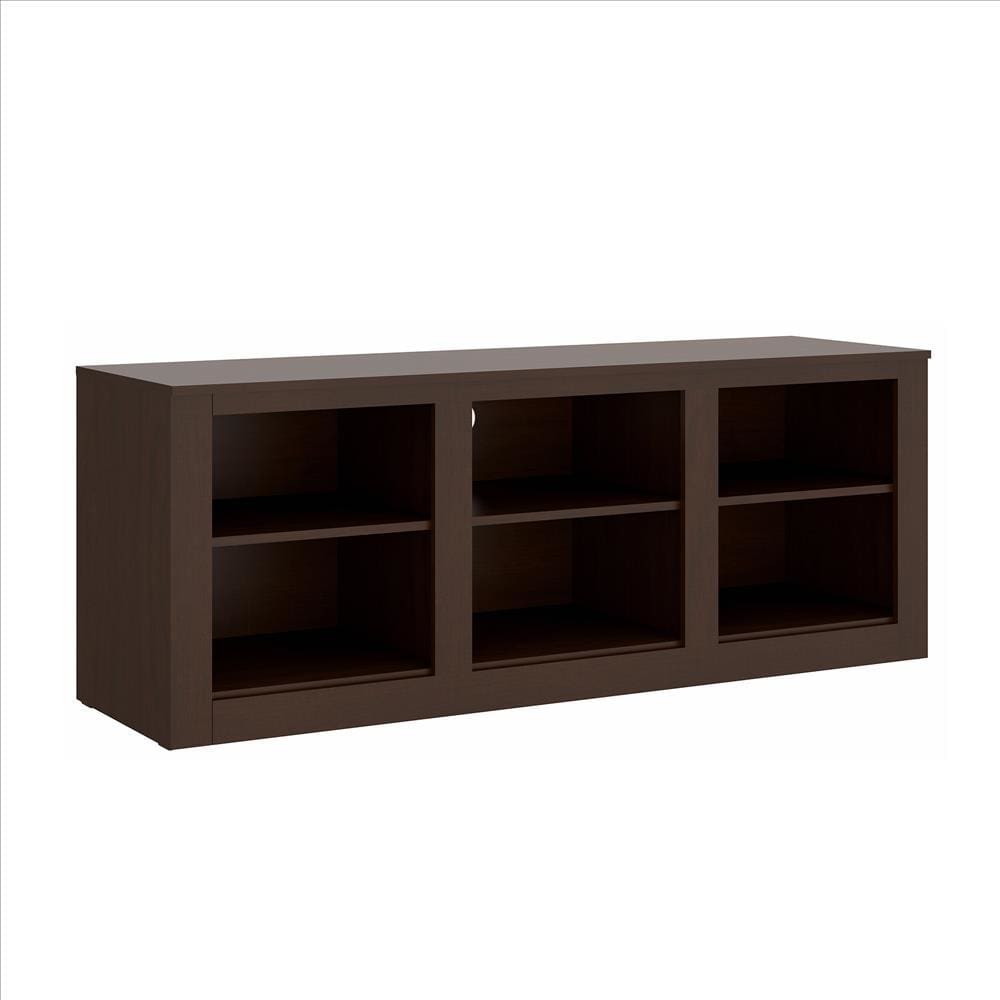 59 Inch Rectangular TV Stand with 6 Open Compartments, Tobacco Brown By The Urban Port