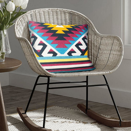 18 x 18 Square Cotton Accent Throw Pillow, Aztec Tribal Inspired Pattern, Trimmed Fringes, Multicolor Foundry Select