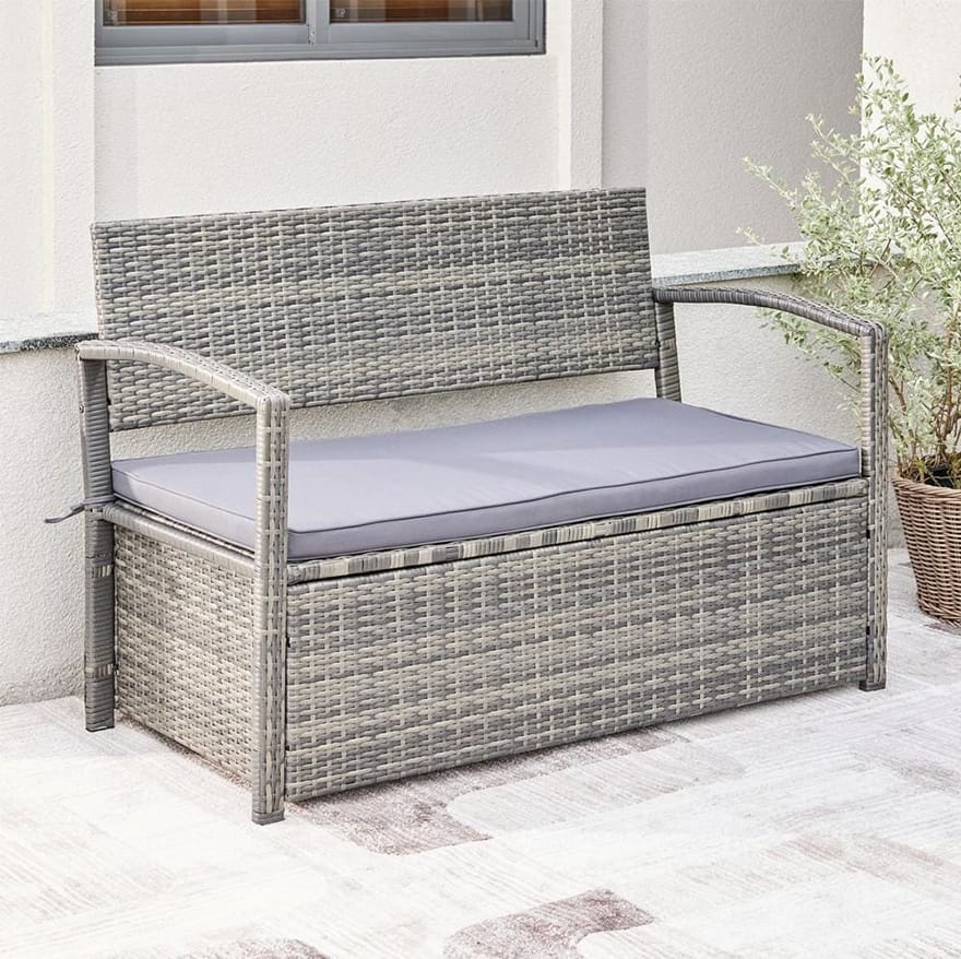 Gabrielle All-weather Resin Wicker Lounge Patio Sofa Storage Bench