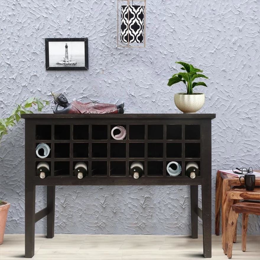 Rectangular Wooden Wine Cabinet with Multiple Storage Slots
