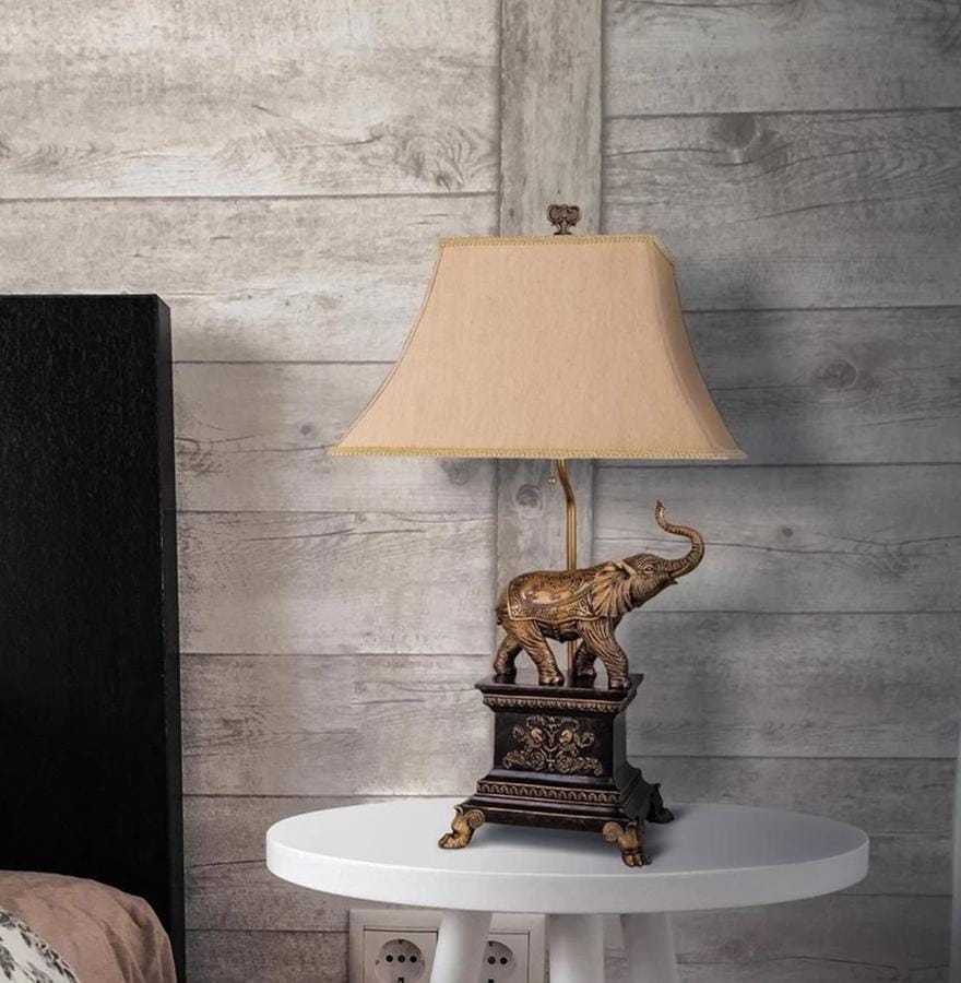 Elephant Accented Pedestal Base Table Lamp