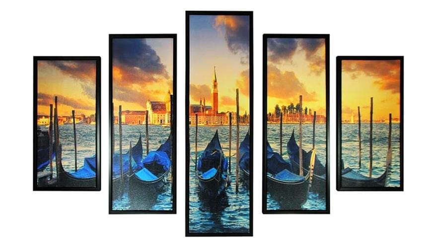 5 Piece Wooden Wall Decor with Venice City Coast Painting
