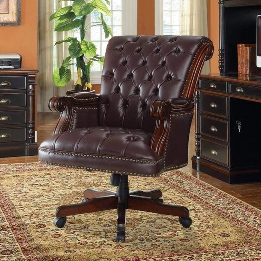 Button Tufted Executive Home Office Wooden Chair