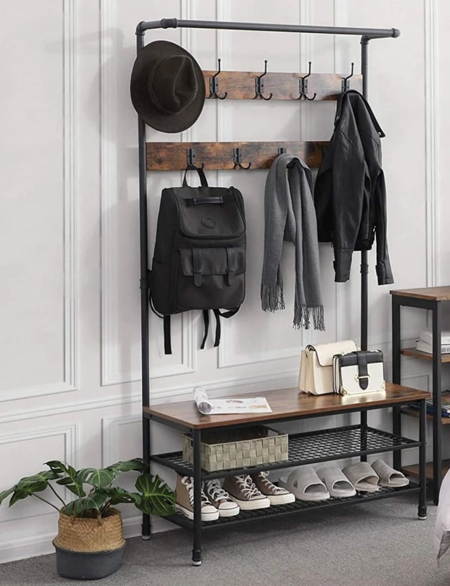 9 Hook Coat Rack With Shoe Bench