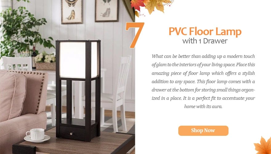 Wood and PVC Floor Lamp with 1 Drawer