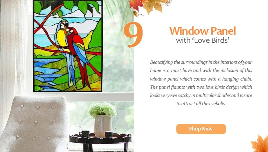 Copper Window Panel with Love Birds Design