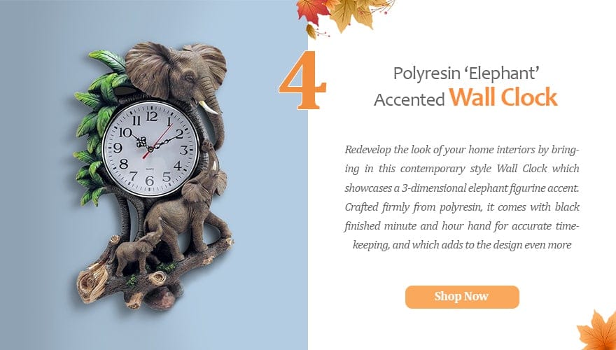Polyresin Wall Clock with Elephant Accent