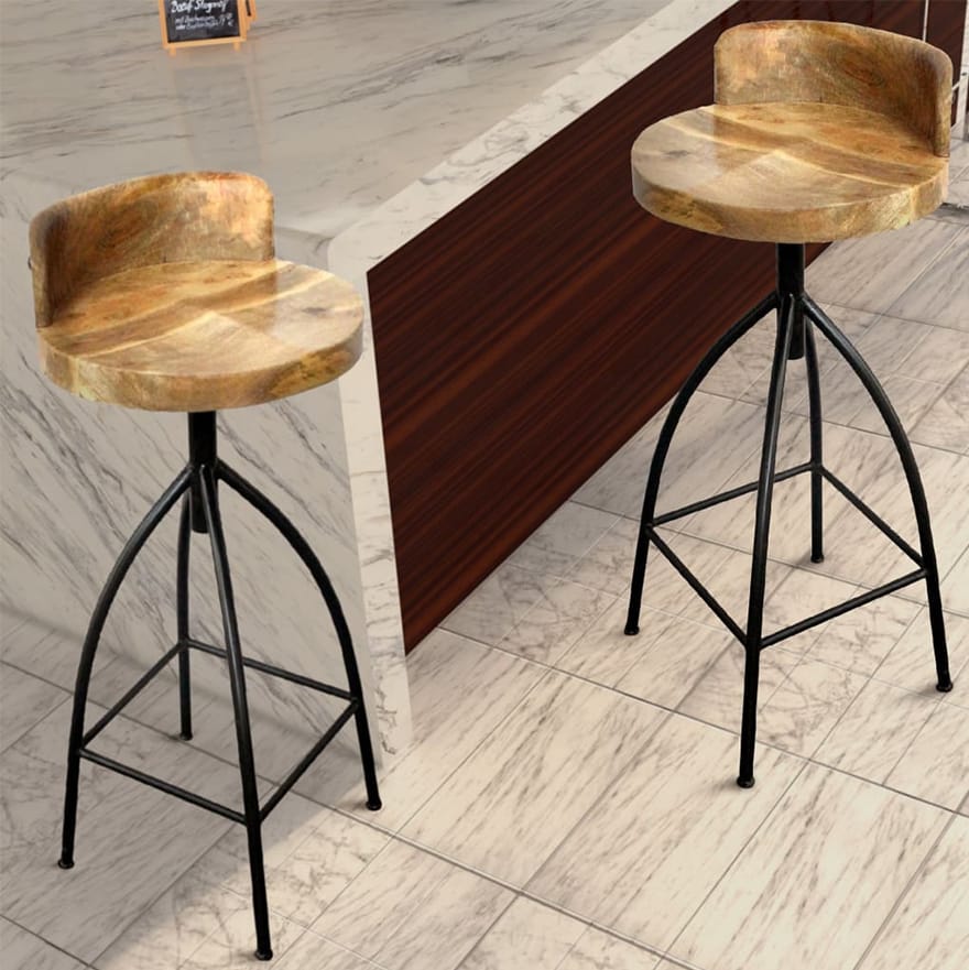 Industrial Style Adjustable Swivel Bar Stool With Backrest