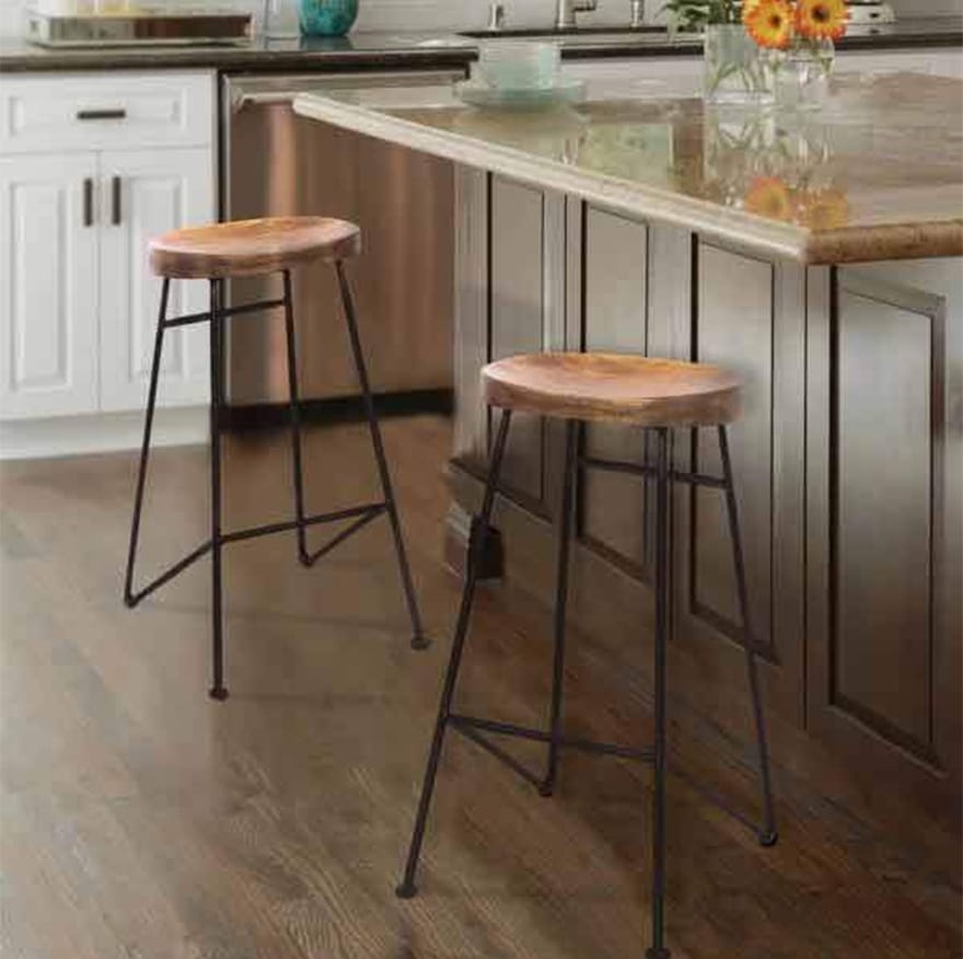 Mango Wood Saddle Seat Bar Stool With Iron Rod Legs