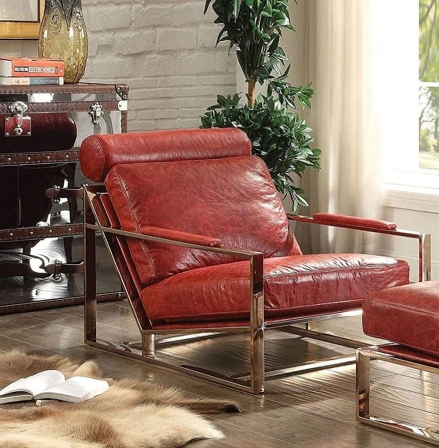 Metal Frame Leather Upholstered Accent Chair