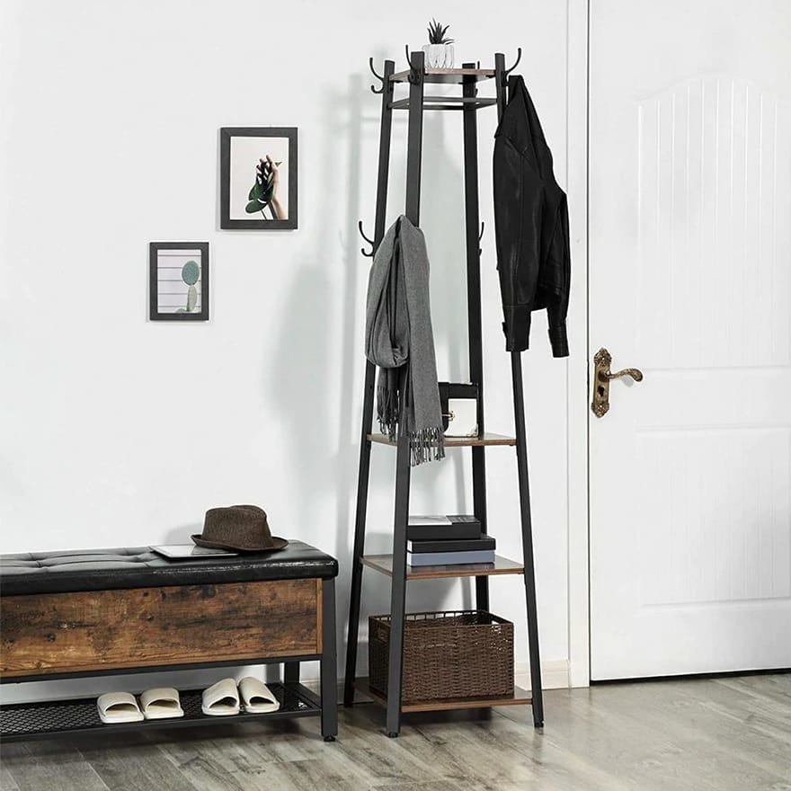8-Hook 3-Shelf Ladder Coat Rack