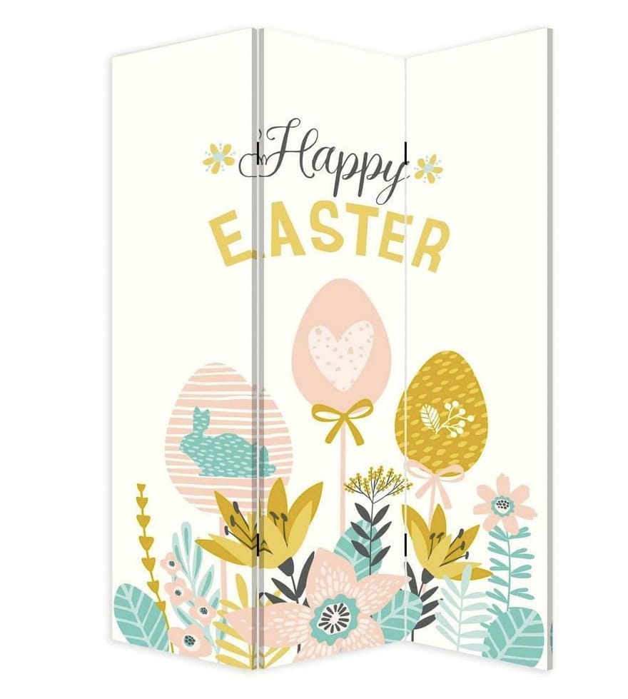72 Inch 3 Panel Canvas Room Divider with Easter Print