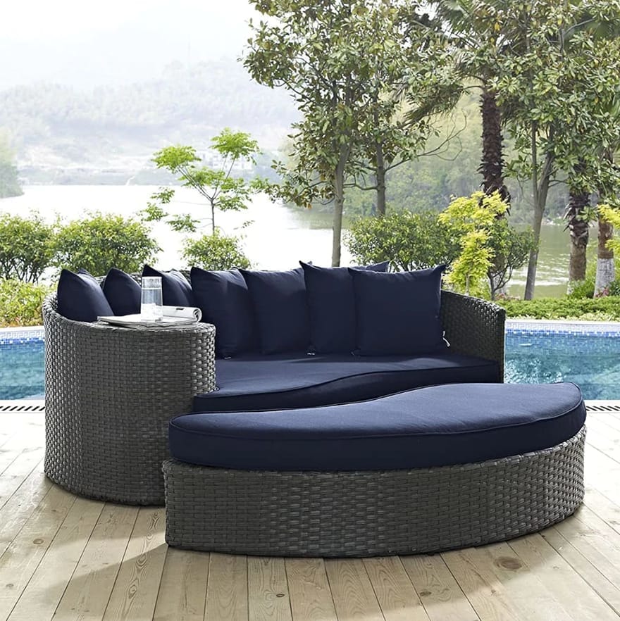 Sojourn Wicker Rattan Outdoor Patio Sunbrella Fabric Daybed