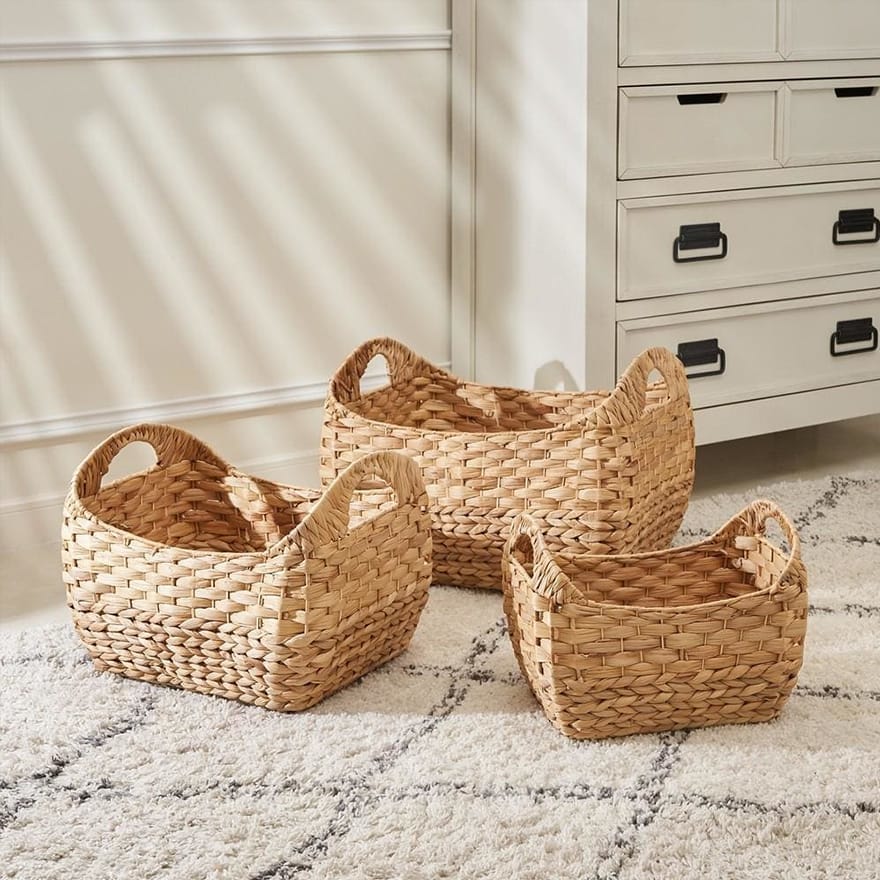 Rectangular Hand-woven Picnic and Grocery Basket Set