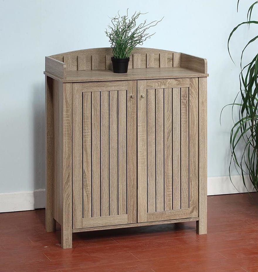 Slatted Pattern Shoe Cabinet With Molded Top