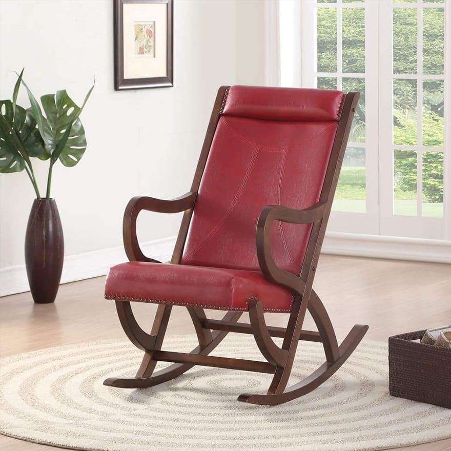 Faux Leather Upholstered Wooden Rocking Chair