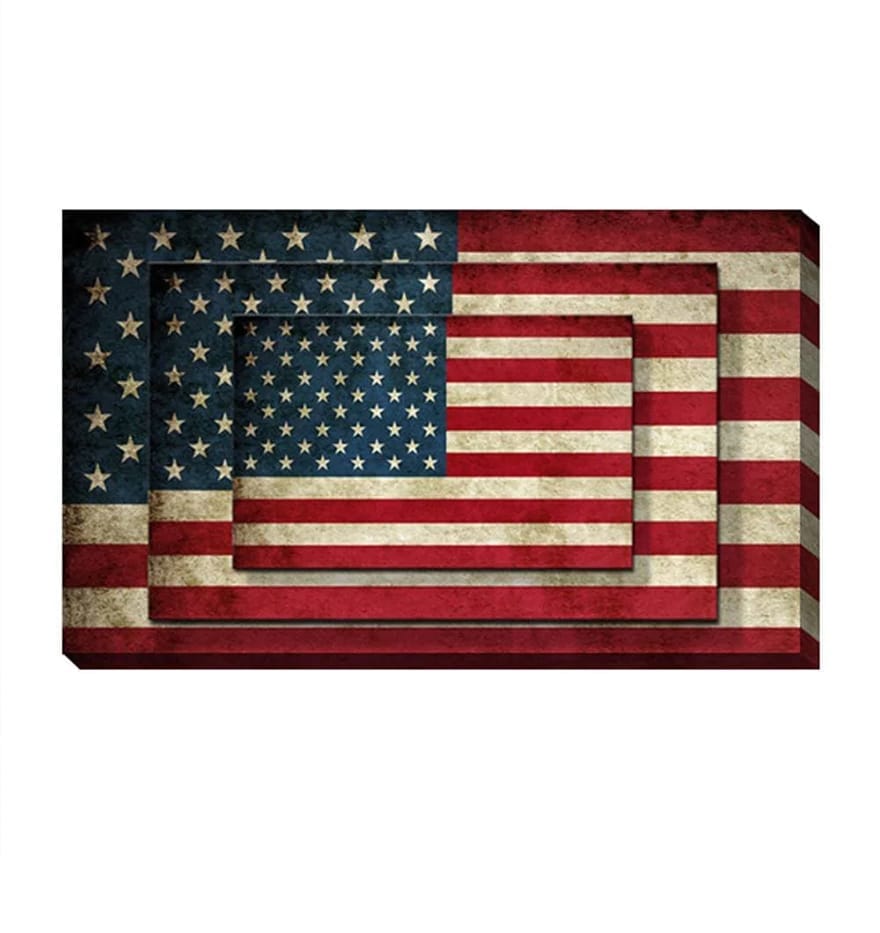 Contemporary Canvas American Flag Wall Art Print Decor