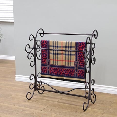 Standing Metal Blanket Rack With Scroll work