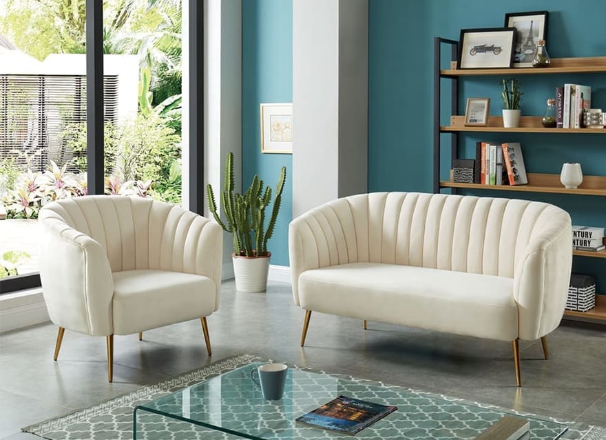 Upholstered Shell Tufting Accent Chair with Metal Legs