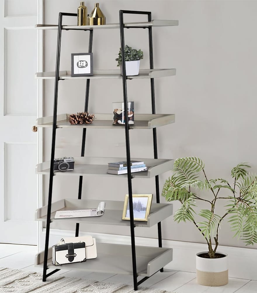 74 Inches 6-Tier Wooden Ladder Storage Bookshelf