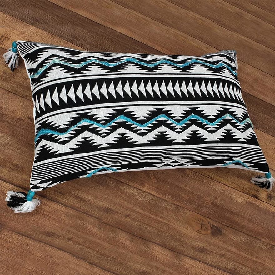 Handwoven Cotton Accent Pillow with Chevron Print