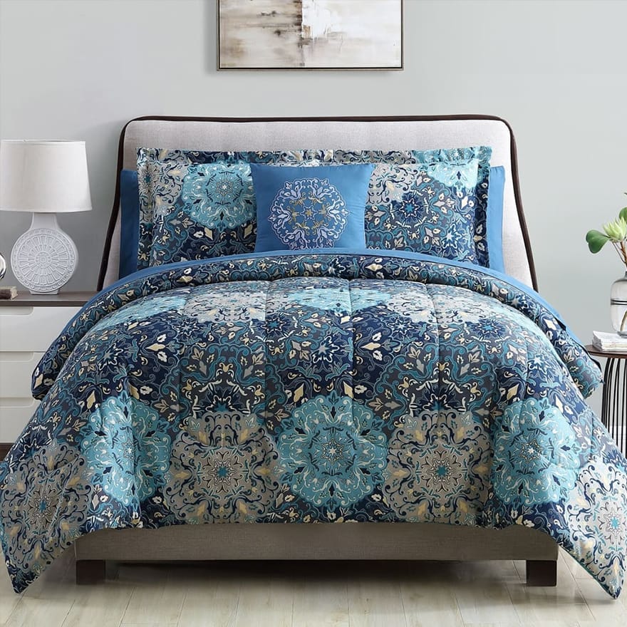 Caen 8 Piece Printed Reversible Queen Size Comforter Set