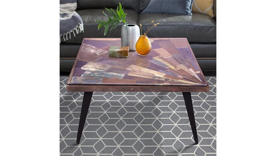 Square Wooden Coffee Table with Sunburst Design Glass