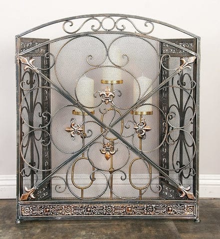 3 Panel Metal Fire Screen With Traditional Design