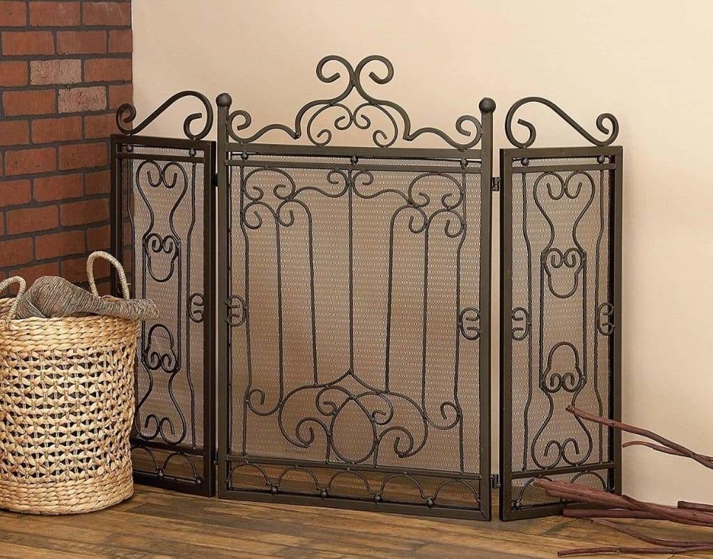 Vintage Style 3- Panel Metal Fire Screen 