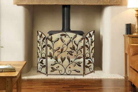 Metal Fire Screen With Leaves and Beads