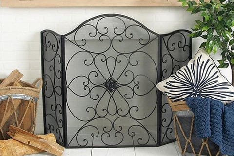 Scroll Patterned 3 Panel Metal Fire Screen