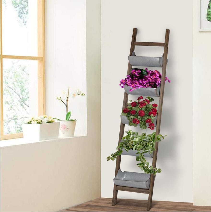 5 Tier Wood and Metal Ladder Planter